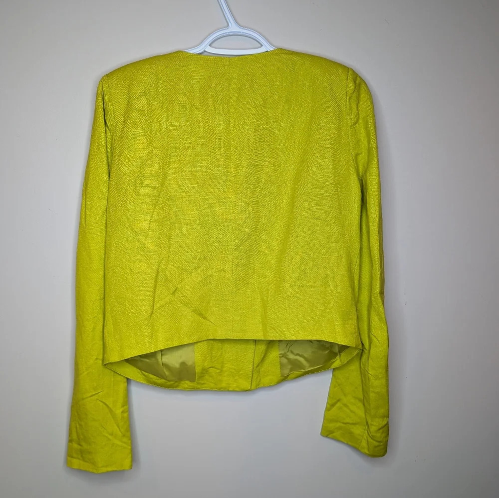 NWT KAREN KANE Jacket Blazer Zip-Front Women Lime Green linen Pocket Lined Small - Picture 2 of 11